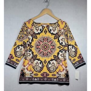 CHARTER CLUB TOP Womens SZ M Multicolor Medallion Paisley Print Spandex Stretch